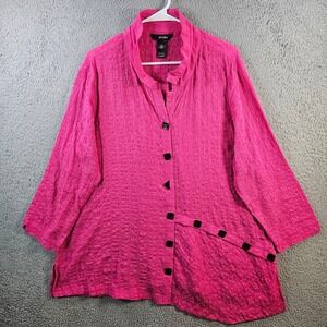 Ali Miles Women XL‎ Pink Textured Crinkle Button Front Tunic Top